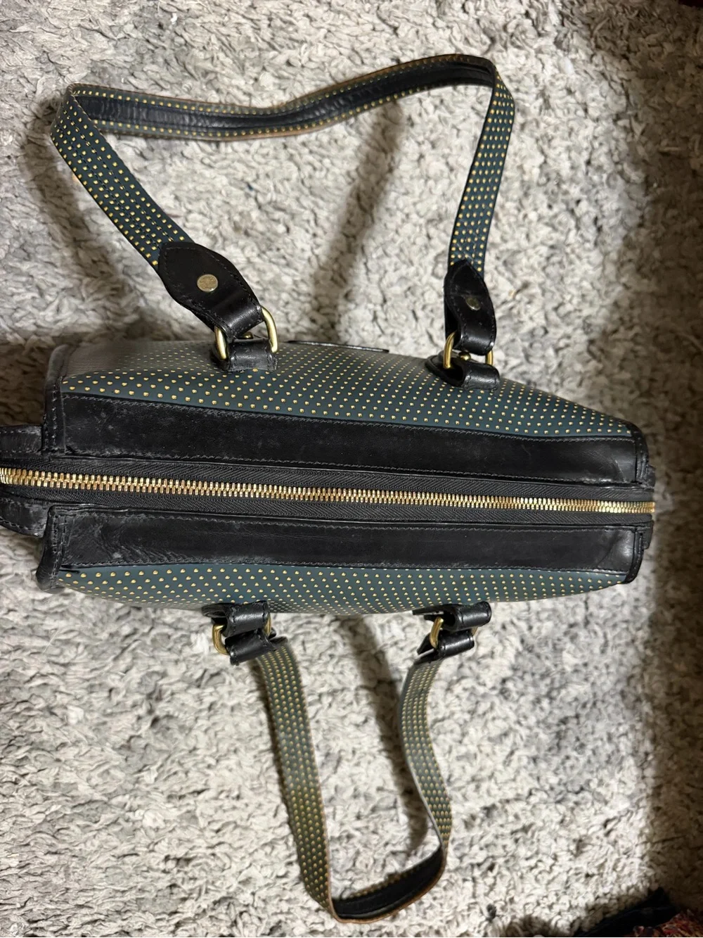Dooney & Bourke Perforated Green and Black Cabrio Leather Satchel